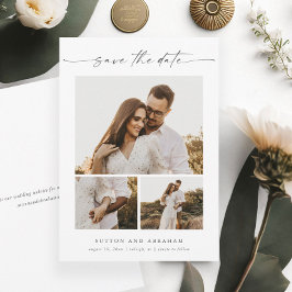 Modern elegant script 3 Photo Collage Save The Date