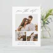 Modern elegant script 3 Photo Collage Save The Date (Staand voorkant)