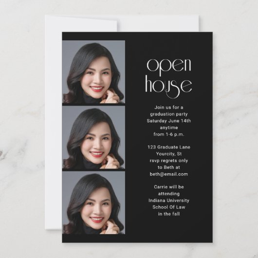 Modern Elegant Script 4 Foto Graduation Party Kaart (Achterkant)