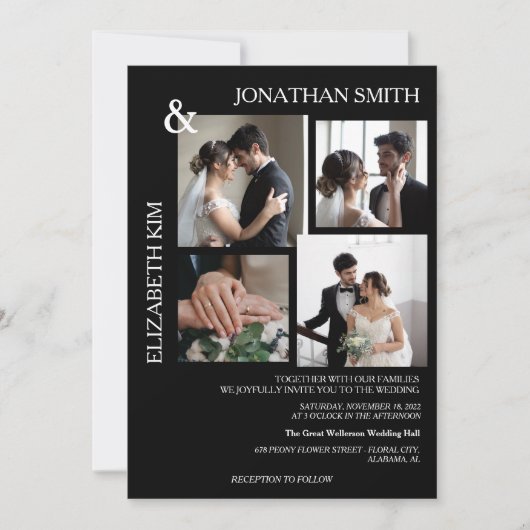 Modern Elegant Script 4 Fotoraster Overlay Bruilof Kaart (Voorkant)