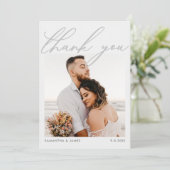 Modern Elegant Script 5-foto collage bruiloft Bedankkaart (Staand voorkant)