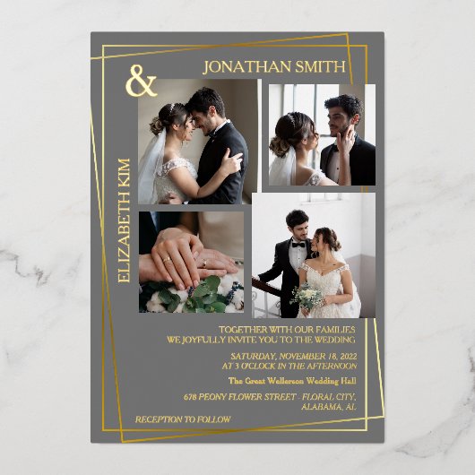 Modern Elegant Script 5 Fotoraster Overlay Bruilof Folie Uitnodiging (Voorkant)