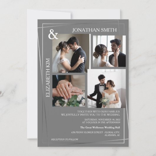 Modern Elegant Script 5 Fotoraster Overlay Bruilof Kaart (Voorkant)