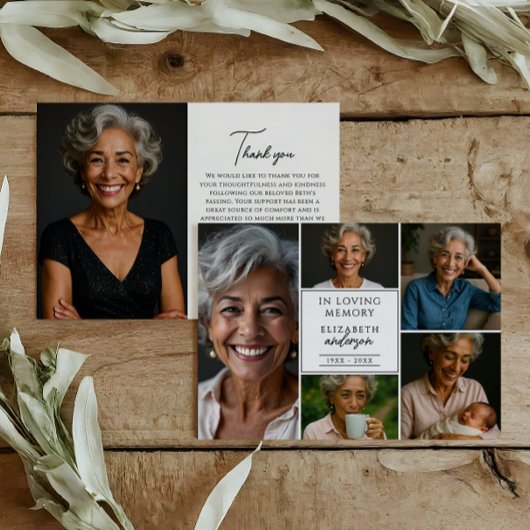 Modern Elegant Script 6-foto begrafenis / gedenkte Bedankkaart