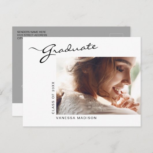 Modern elegant script | Aankondiging foto-Afstudee Briefkaart (Voorkant / Achterkant)