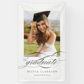 Modern Elegant Script Afstuderen Fotofeestje Spandoek (Verticaal)
