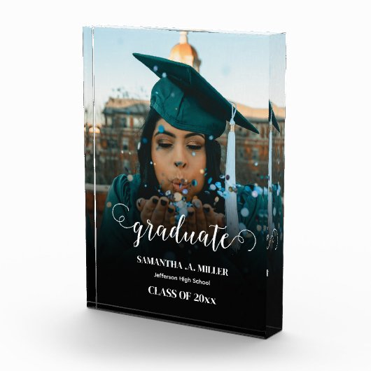 Modern Elegant Script Afstuderen Gift Fotoblokken (Rechts)