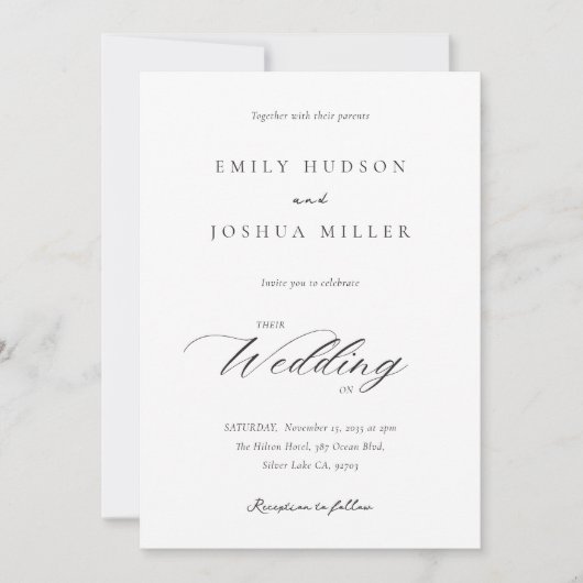 Modern Elegant Script Alles in één bruiloft Kaart (Voorkant)