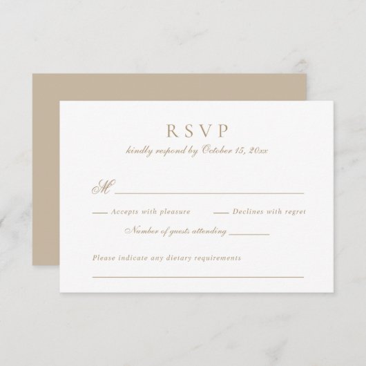 Modern Elegant Script Antiek Goud Bruiloft RSVP Kaart (Voorkant / Achterkant)