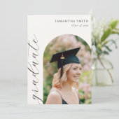 Modern Elegant Script Arch Photo Afstuderen Aankondiging (Staand voorkant)