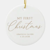 Modern Elegant Script Baby Eerste Kerstmis Keramisch Ornament (Voorkant)