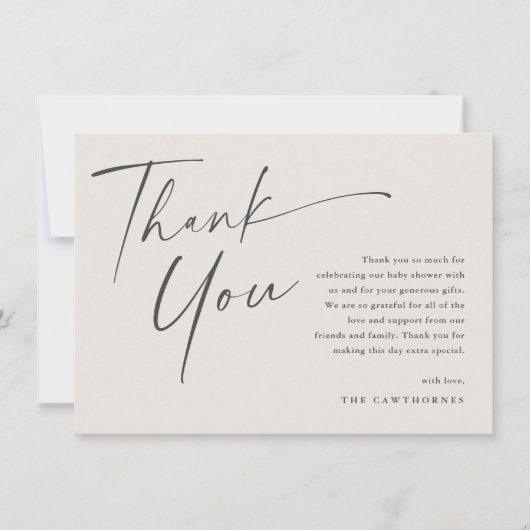 Modern Elegant Script Baby shower Bedankkaart (Voorkant)