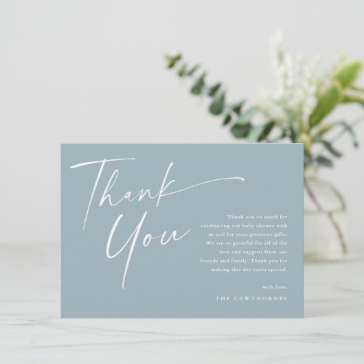 Modern Elegant Script Baby shower Bedankkaart (Staand voorkant)