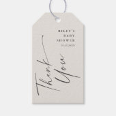Modern Elegant Script Baby shower Dank u Favor Cadeaulabel (Voorkant)