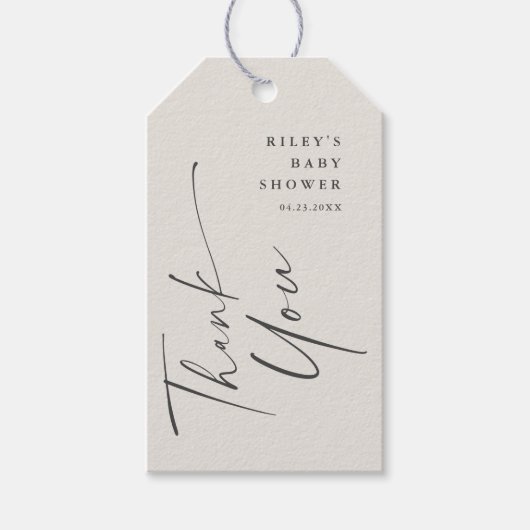 Modern Elegant Script Baby shower Dank u Favor Cadeaulabel (Voorkant)