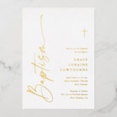 Modern Elegant Script Baptism Gold Folie Uitnodiging (Voorkant)