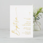 Modern Elegant Script Baptism Gold Folie Uitnodiging (Staand Voorkant)