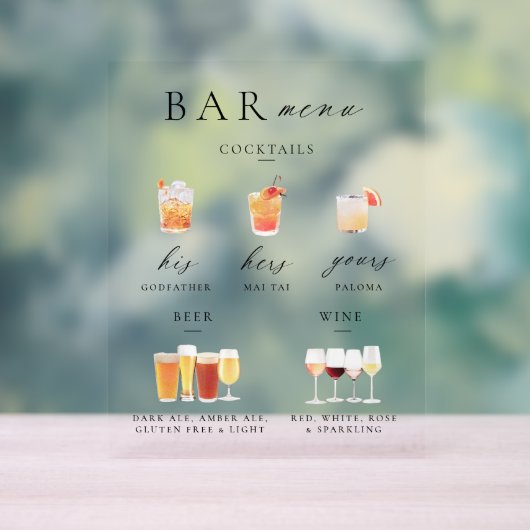 Modern Elegant Script Bar Menu Handtekening Acryl Bord (Neutraal)