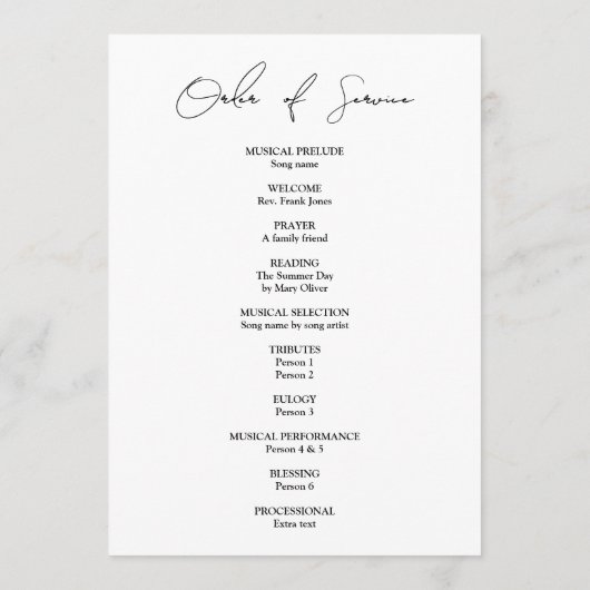 Modern Elegant Script Begrafenis Orde van Service Programmakaart (Achterkant)
