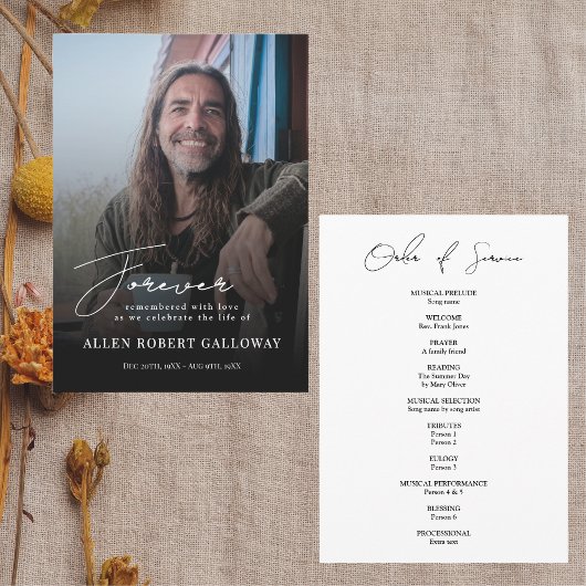 Modern Elegant Script Begrafenis Orde van Service Programmakaart