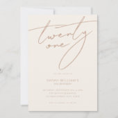 Modern Elegant Script Beige 21st Verjaardagsfeest Kaart (Voorkant)