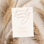 Modern Elegant Script Beige 21st Verjaardagsfeest Kaart<br><div class="desc">Moderne minimalistische uitnodiging van de 21ste verjaardagspartij met eenvoudig ontwerp met elegante handgeschreven scripttypografie.</div>