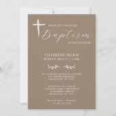 Modern Elegant Script Beige Baptism Uitnodiging (Voorkant)