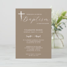 Modern Elegant Script Beige Baptism Uitnodiging