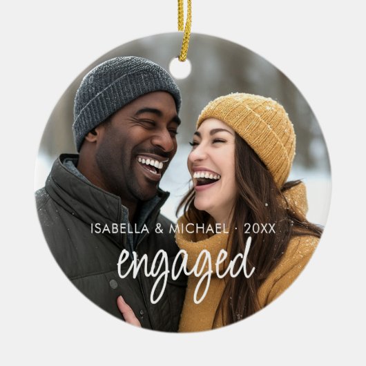 Modern Elegant Script Betrokken paar Foto Keramisch Ornament (Voorkant)