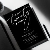 Modern Elegant Script Black 21st Birthday Party Kaart