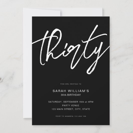 Modern Elegant Script Black 30th Birthday Kaart (Voorkant)