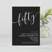 Modern Elegant Script Black 50th Birthday Kaart (Staand voorkant)