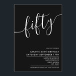 Modern Elegant Script Black 50th Birthday Kaart<br><div class="desc">Modern Elegant Script Black 50th Birthday Invitation. Minimalistisch ontwerp voor de sjabloon van de 50ste verjaardagsuitnodiging met handgeschreven lettertype voor kalligrafie.</div>