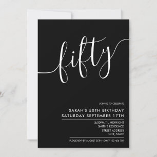 Modern Elegant Script Black 50th Birthday Kaart