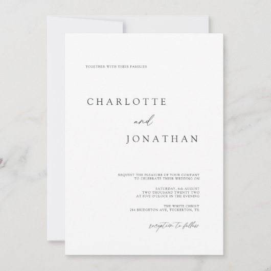 Modern Elegant Script Black and White Wedding Invi Kaart (Voorkant)