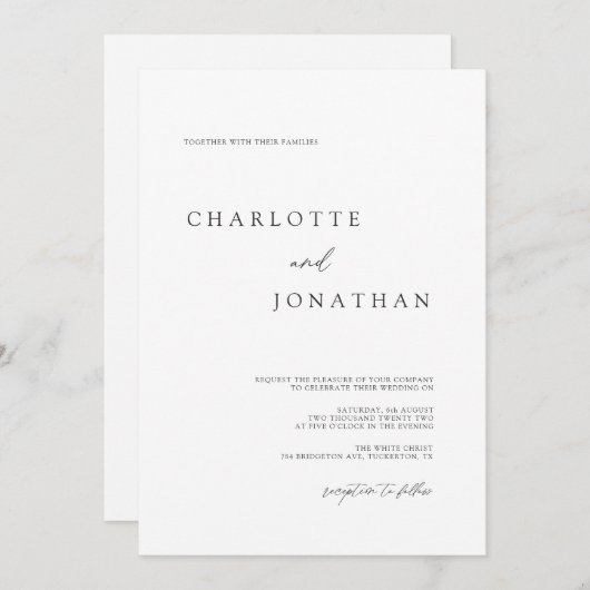 Modern Elegant Script Black and White Wedding Invi Kaart (Voorkant / Achterkant)