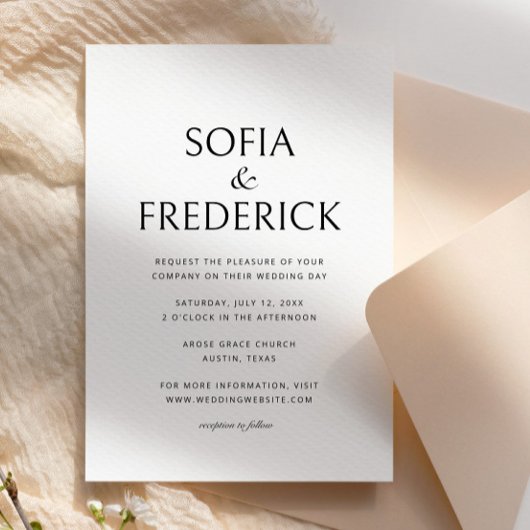 Modern Elegant Script Black and White Wedding Kaart