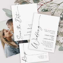Modern Elegant Script Black and White Wedding
