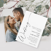 Modern Elegant Script Black and White Wedding Kaart