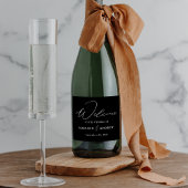 Modern Elegant Script Black and White Wedding Sparkling Wijnetiket