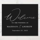 Modern Elegant Script Black and White Wedding Sparkling Wijnetiket (Enkel label)