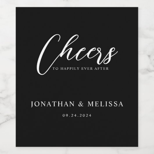 Modern Elegant Script Black and White Wedding Wijn Etiket (Enkel label)