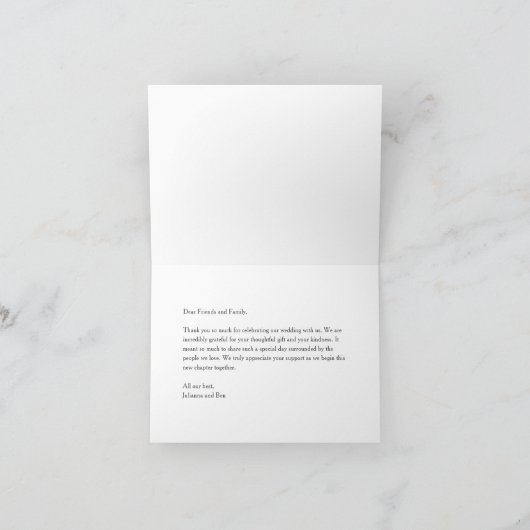 Modern Elegant Script Black Custom Message Wedding Bedankkaart (Binnen)