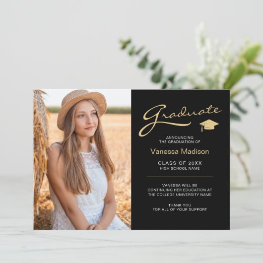 Modern elegant Script Black & Gold | 2 Foto-Afstud Aankondiging (Staand voorkant)