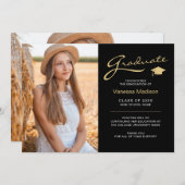 Modern elegant Script Black & Gold | 2 Foto-Afstud Aankondiging (Voorkant / Achterkant)