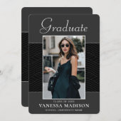 Modern | Elegant Script Black Grey 1 Photo Afstude Aankondiging (Voorkant / Achterkant)