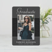 Modern | Elegant Script Black Grey 1 Photo Afstude Aankondiging (Staand voorkant)