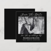 Modern Elegant Script Black White Wedding Photo Save The Date (Voorkant / Achterkant)