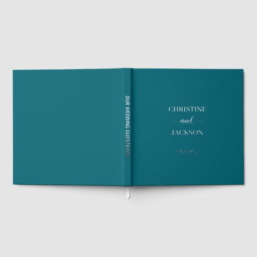 Modern Elegant Script Blauw Blauwgroen Huwelijk Zi Gastenboek (Volledig)