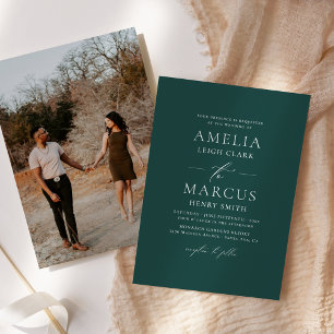 Modern Elegant Script Blauwgroen Bruiloft Kaart